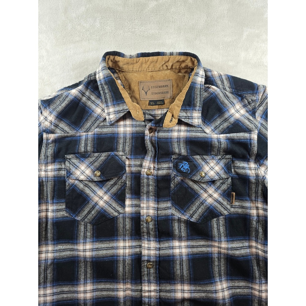 Legendary Stockyards Shirt Mens XL Plaid Flannel Corduroy Flip Cuffs Long Sleeve